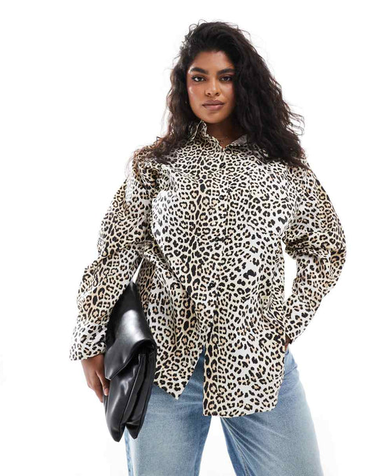 ASOS DESIGN Curve oversized shirt in leopard print