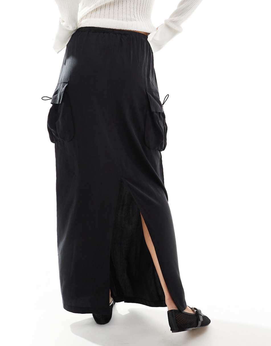 ASOS DESIGN cargo maxi skirt in black