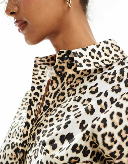 ASOS DESIGN oversized shirt in leopard print