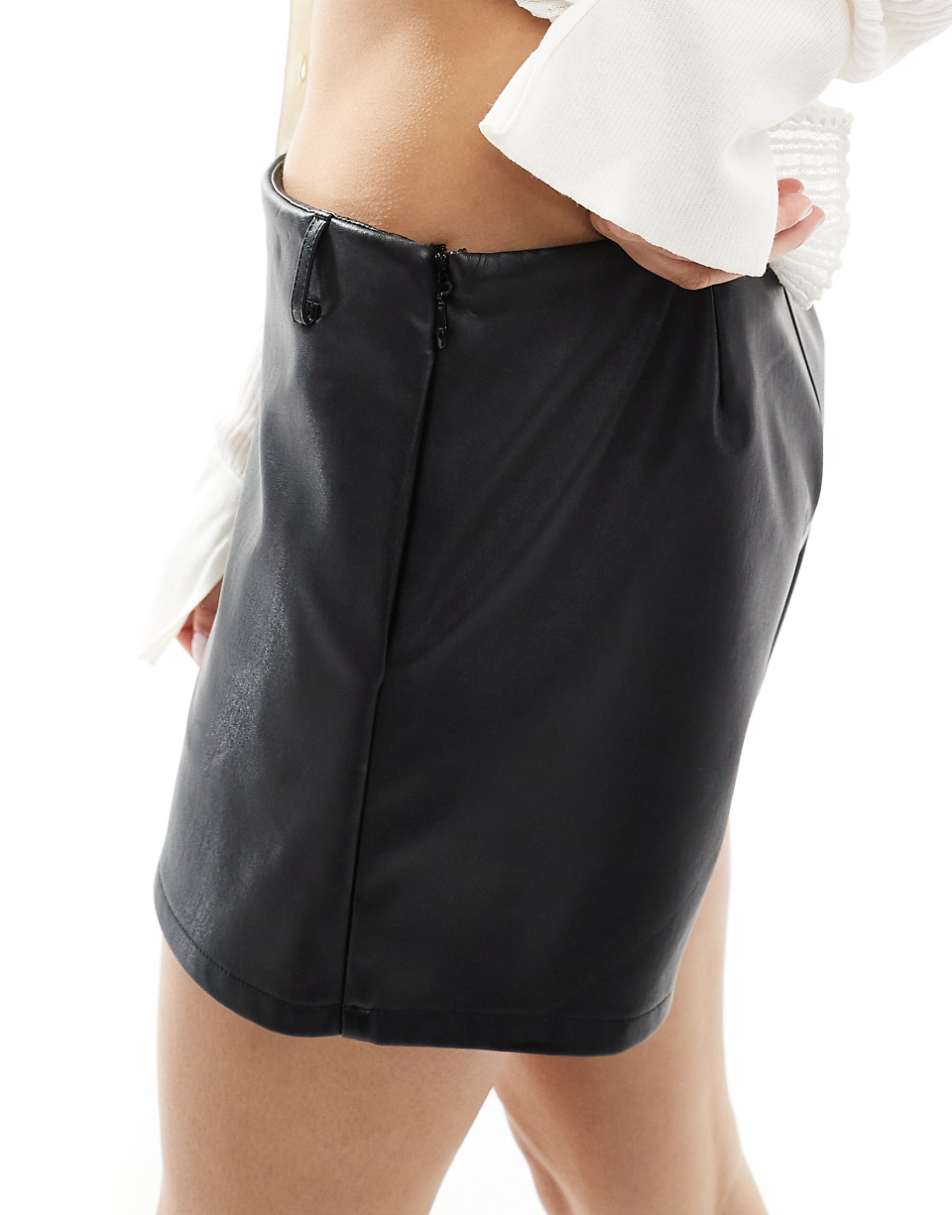 ASOS DESIGN leather look skort in black