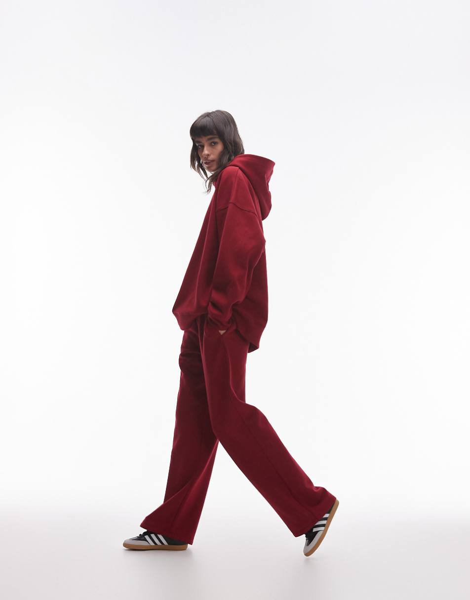 Topshop straight leg sweatpants in burgundy - part of a set