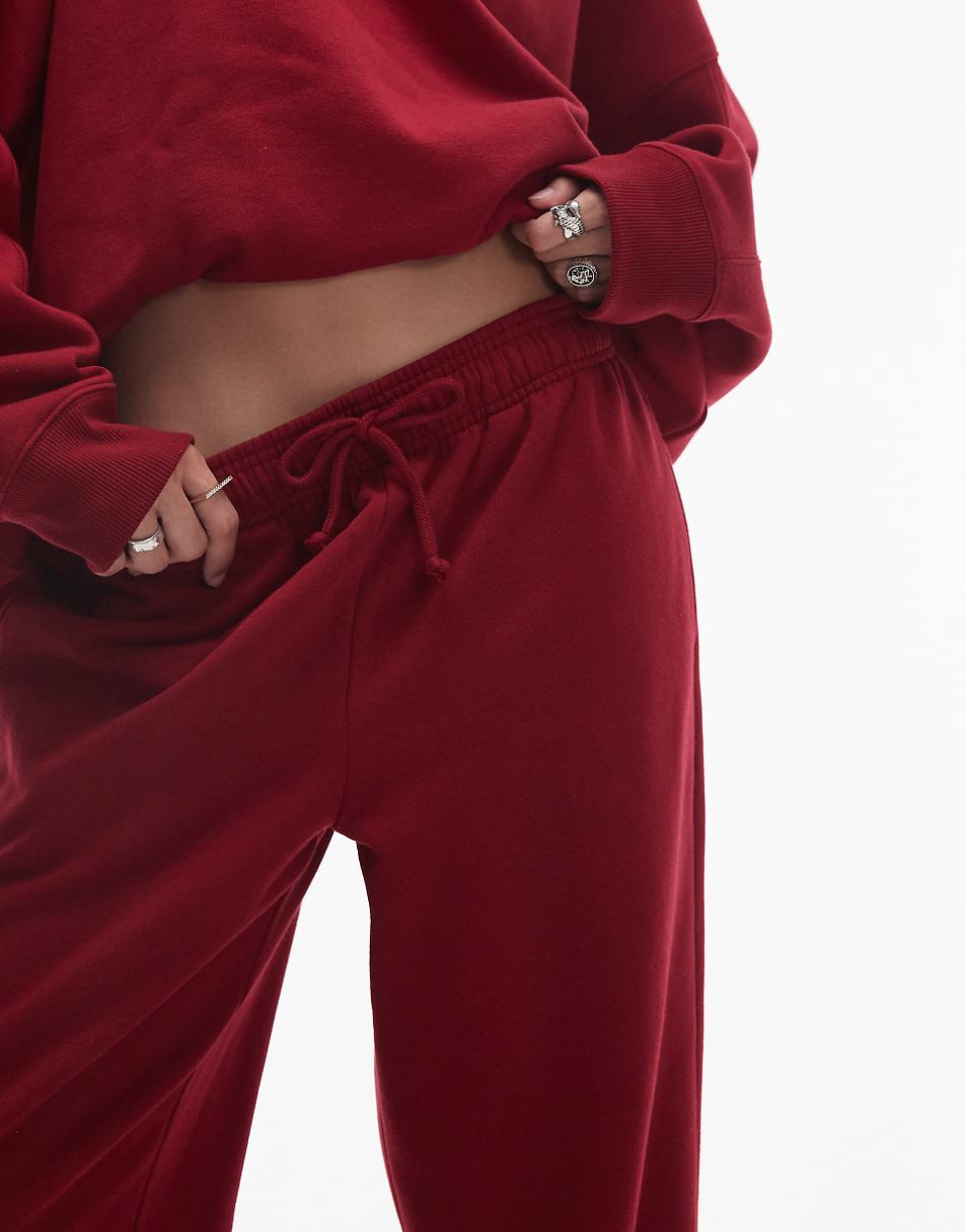 Topshop straight leg sweatpants in burgundy - part of a set