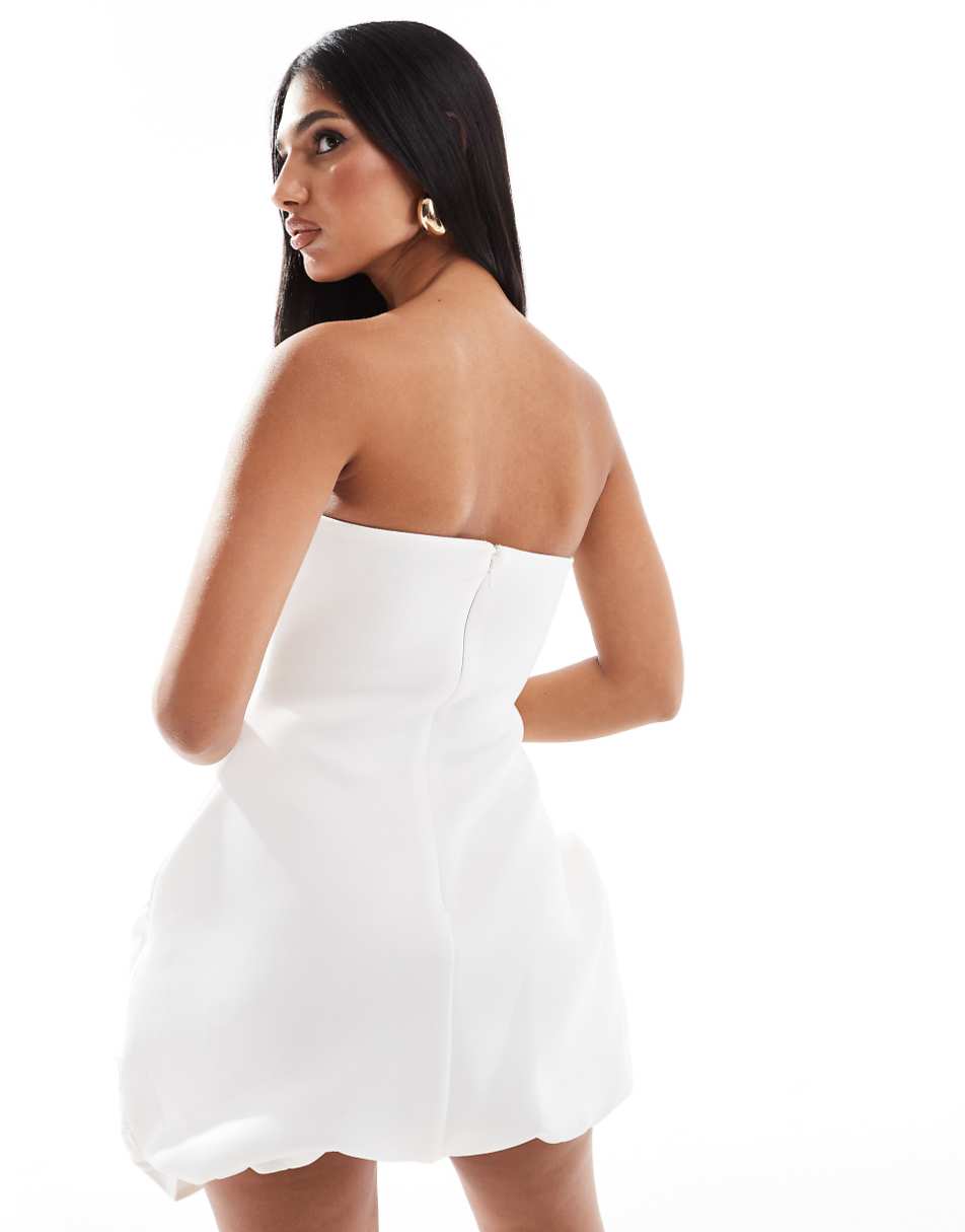 ASOS DESIGN asymmetric bandeau mini dress with oversized bow hem in white