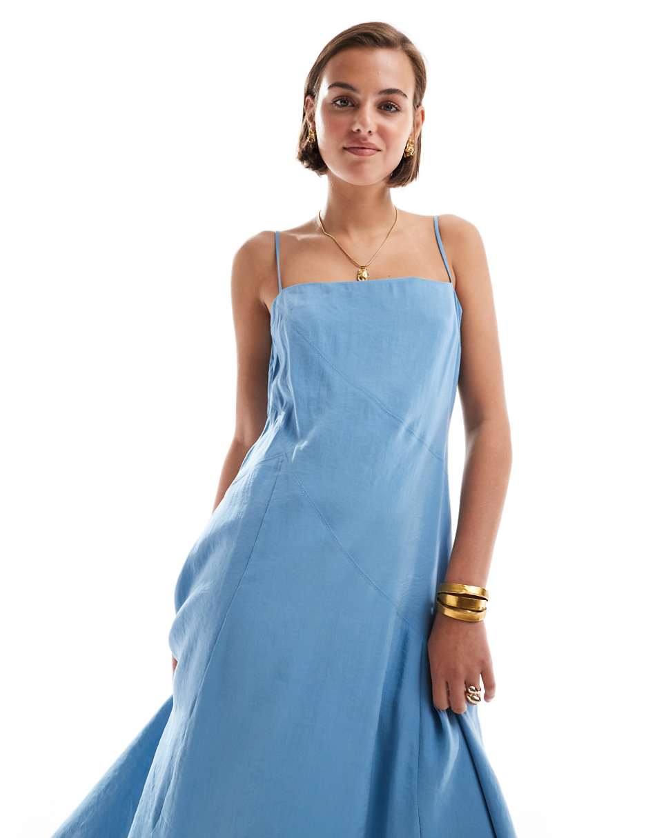 ASOS DESIGN full skirt midi slip dress in petrol blue