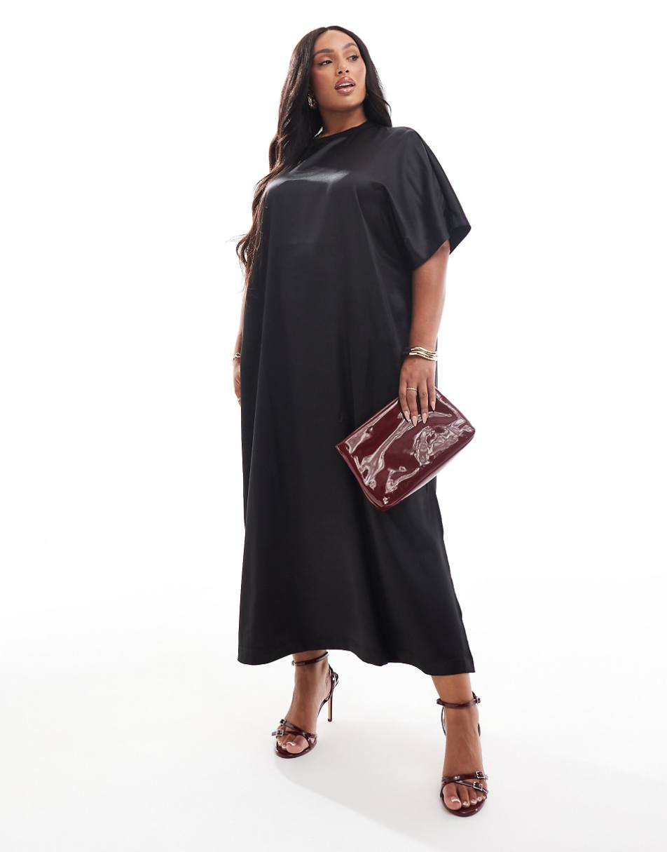 ASOS DESIGN Curve satin oversized midi tshirt dress