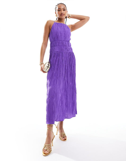 & Other Stories sleeveless midi dress with ruched and pleat detail in purple