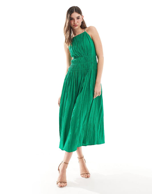 & Other Stories sleeveless midi dress with ruched and pleat details in green