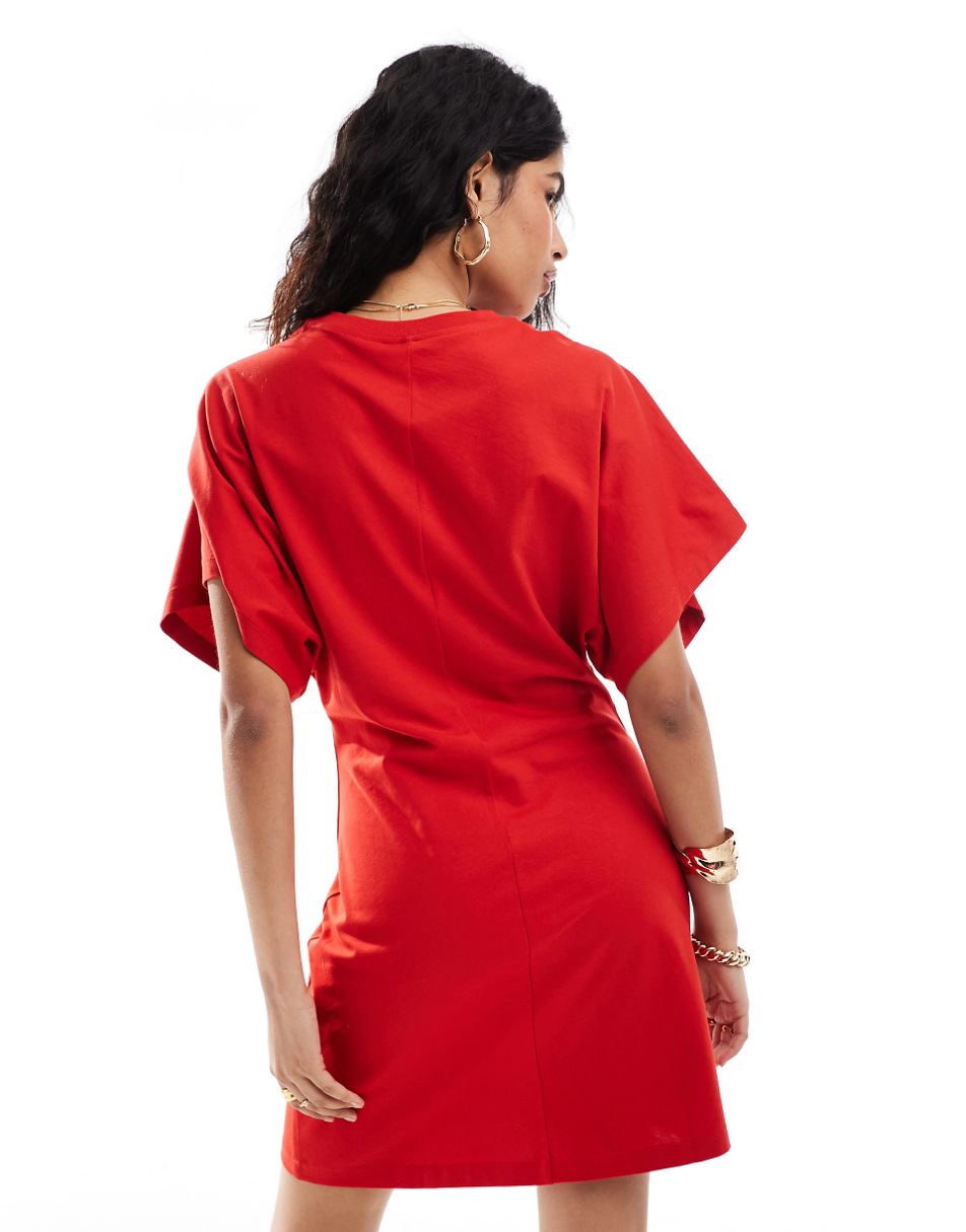 & Other Stories mini jersey t-shirt dress with short kimono sleeves in red