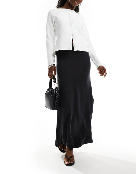 & Other Stories fluid jersey maxi skirt with side slit in black