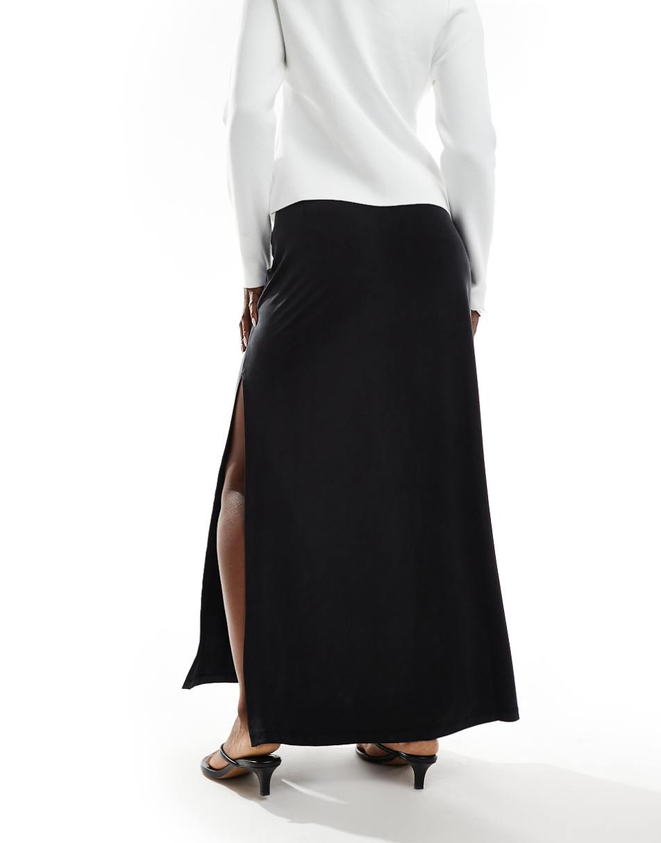 & Other Stories fluid jersey maxi skirt with side slit in black