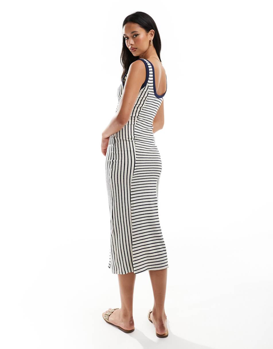 ASOS DESIGN button front tank midi dress in navy stripe