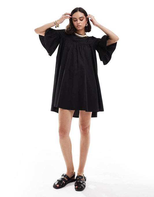 ASOS DESIGN mini smock dress with oversized sleeves in black