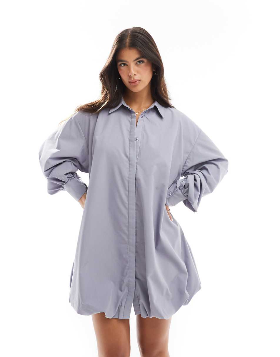 ASOS DESIGN bubble hem mini shirt dress in suit gray