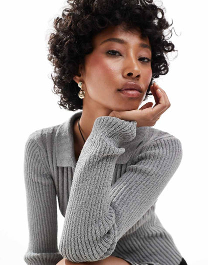 COLLUSION button down knitted top in gray