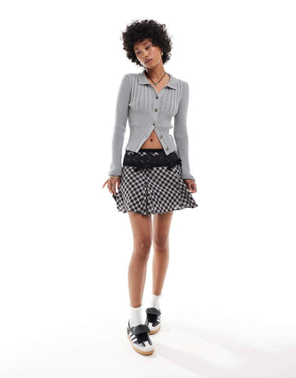 COLLUSION button down knitted top in gray