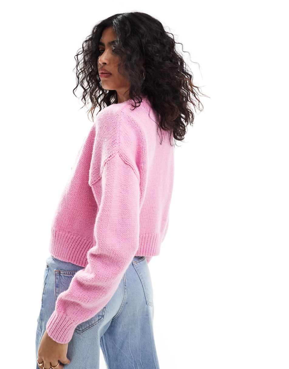 ASOS DESIGN crop crew neck cardigan in pink