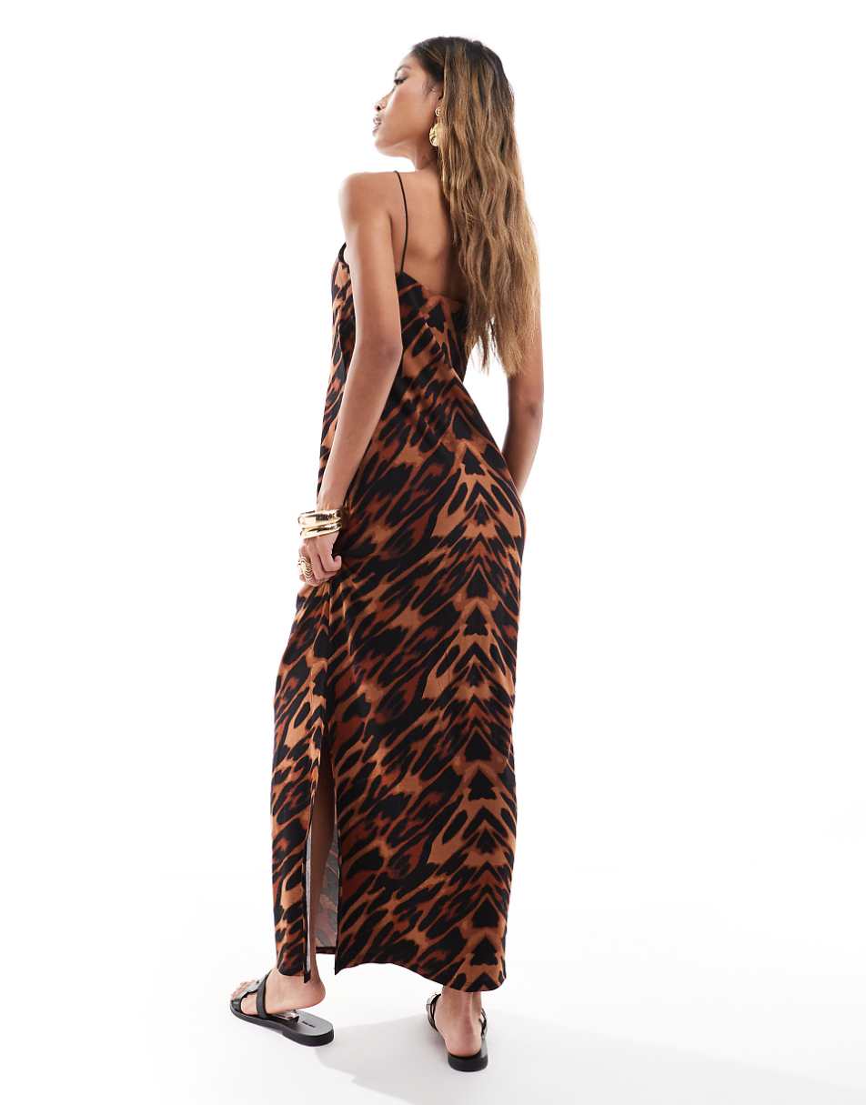 ASOS DESIGN cami strappy maxi dress with side slit in leopard print