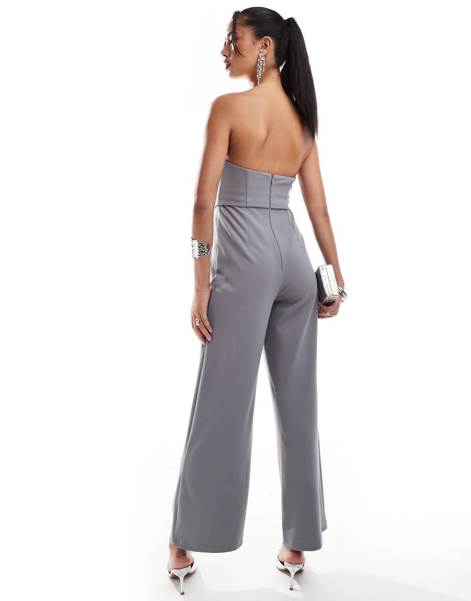 ASOS DESIGN bandeau corset wide leg jumpsuit in smoke gray