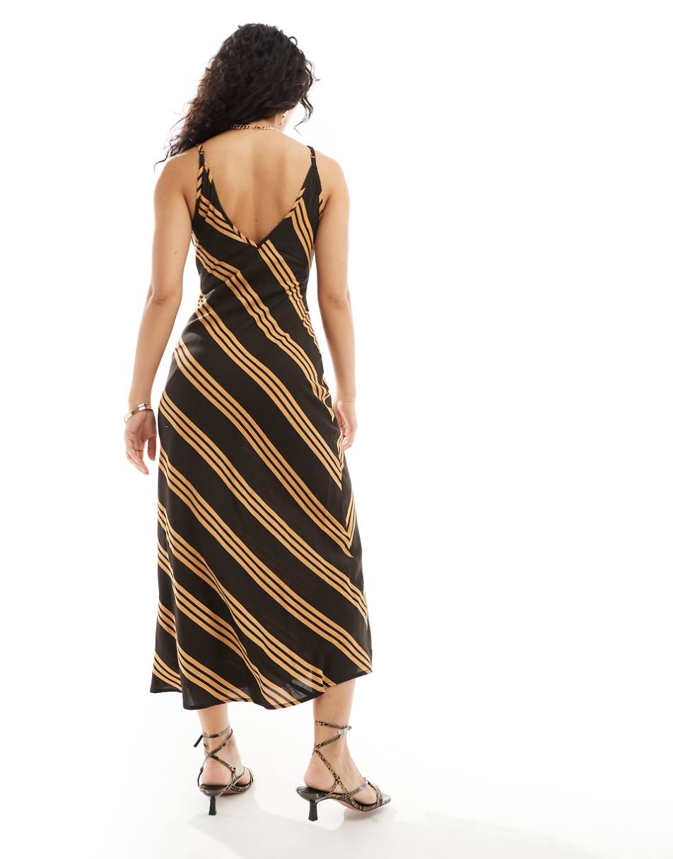 ASOS DESIGN high apex spun midi dress in chocolate stripe