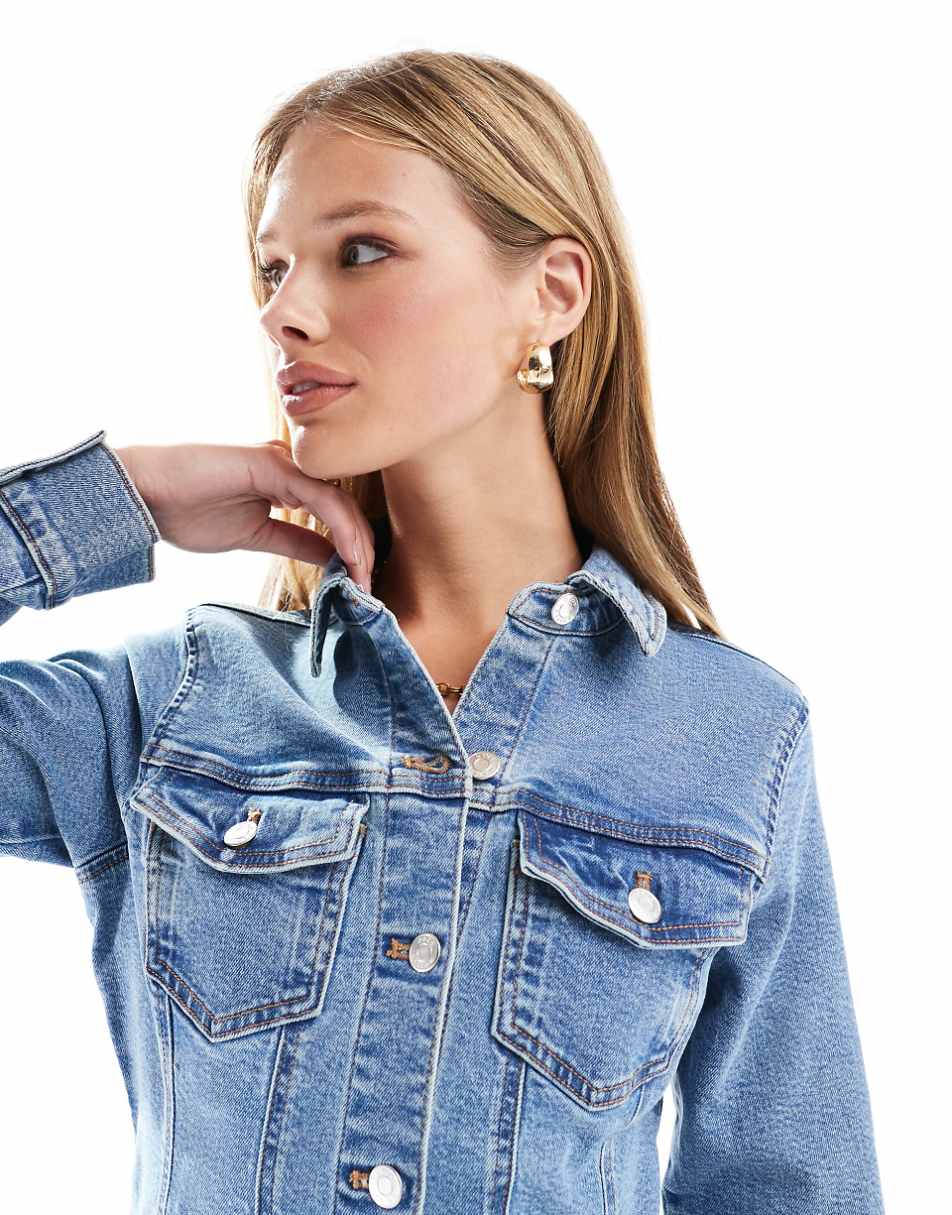 ASOS DESIGN denim fitted shirt mini dress in mid blue