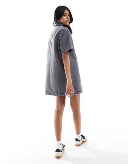ASOS DESIGN short sleeve denim shirt dress in gray