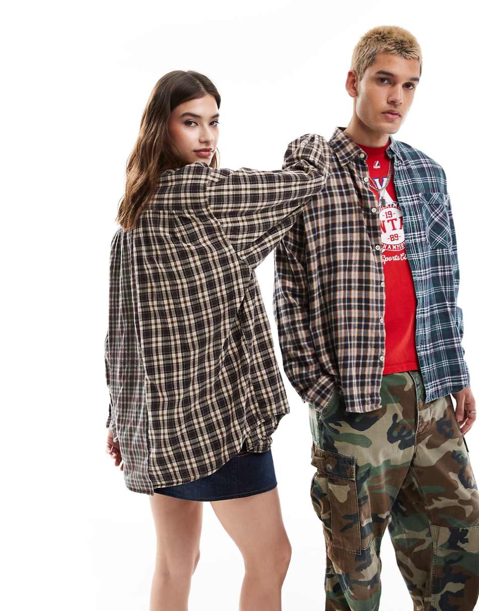 Reclaimed Vintage Revived x Glass Onion unisex spliced plaid shirt