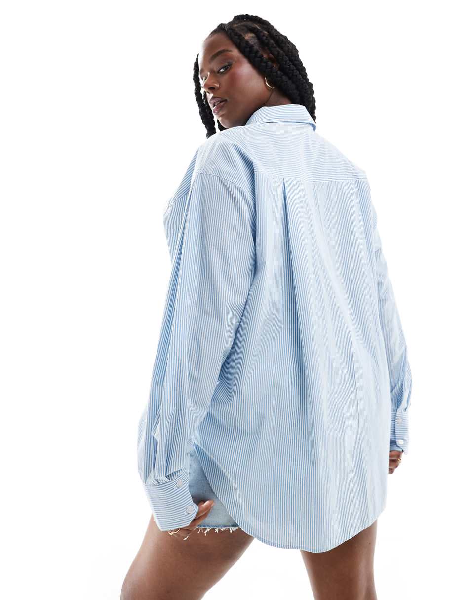 ASOS DESIGN CURVE oversized shirt in blue and white stripe