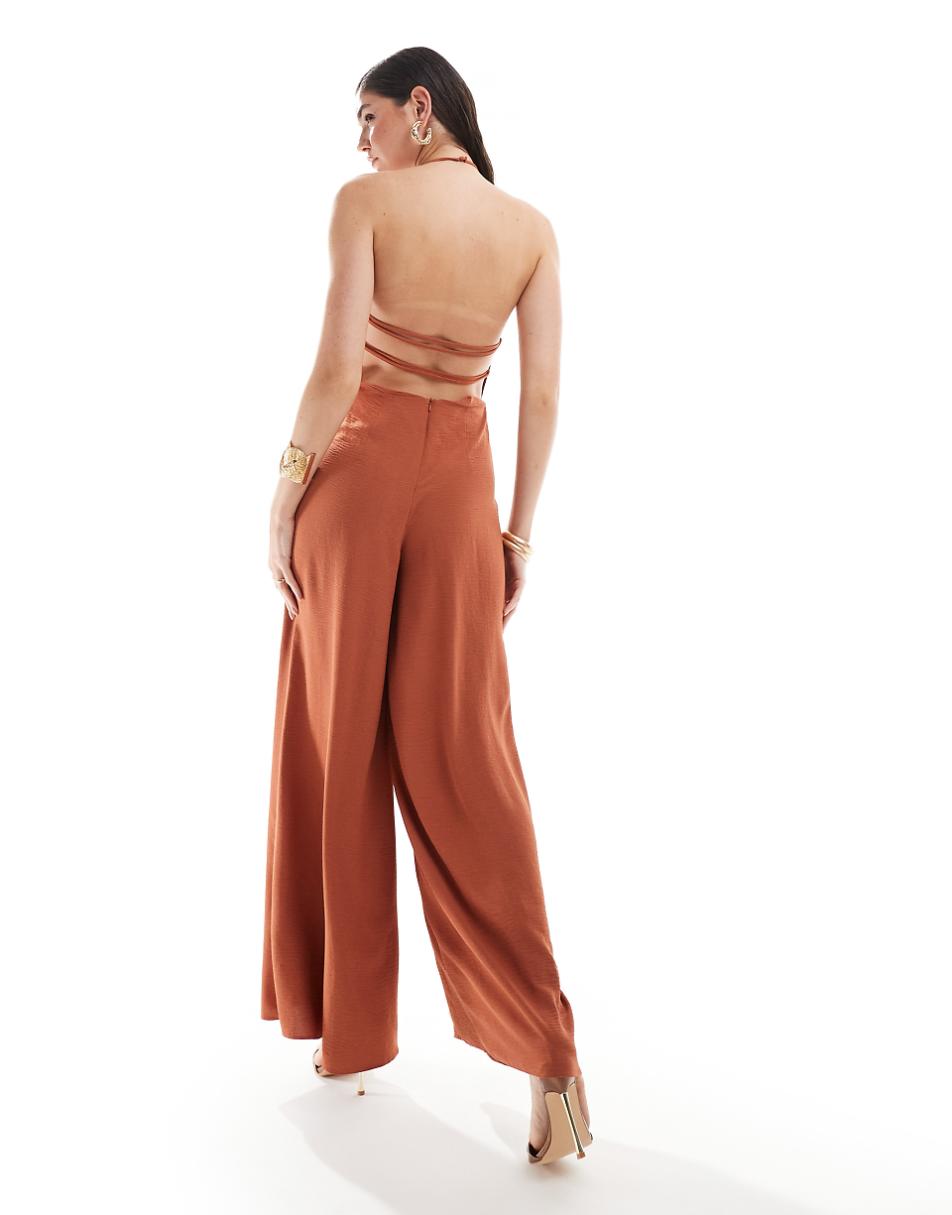 ASOS DESIGN knot front wide leg jumpsuit in rust