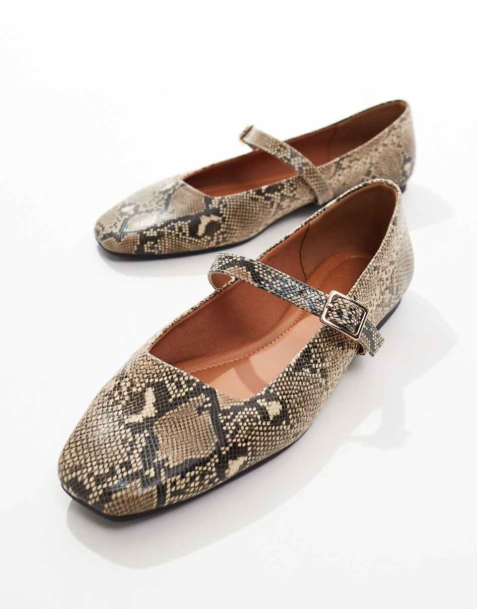 ASOS DESIGN Lottie Mary Jane ballet flats in snake