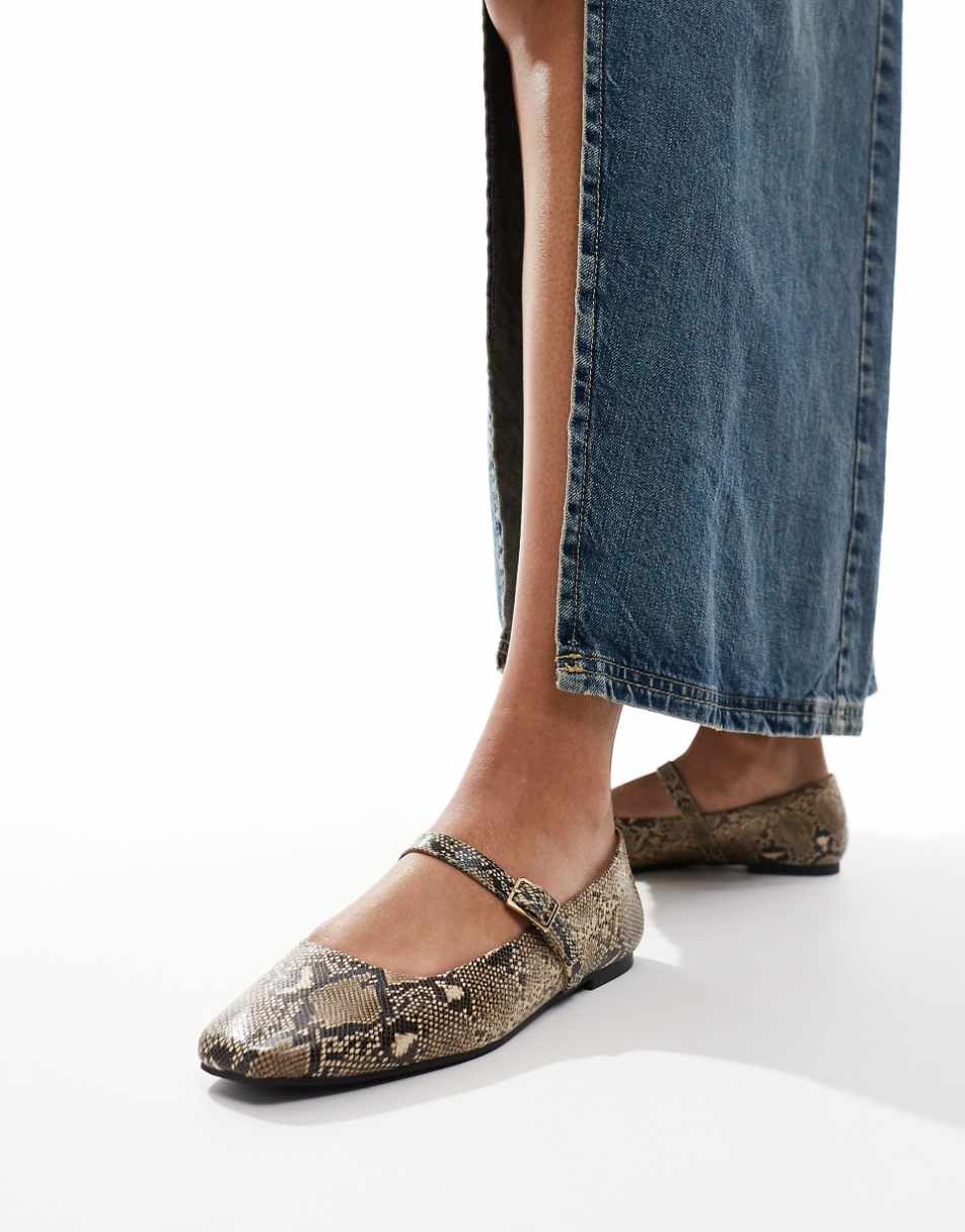 ASOS DESIGN Lottie Mary Jane ballet flats in snake