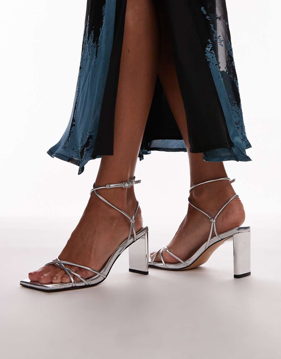 Topshop Wide Fit Georgina strappy heels in silver