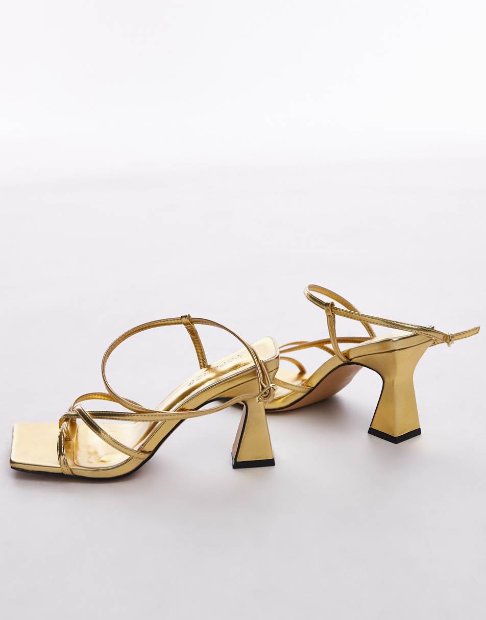 Topshop Gracy strappy block heeled sandals in gold