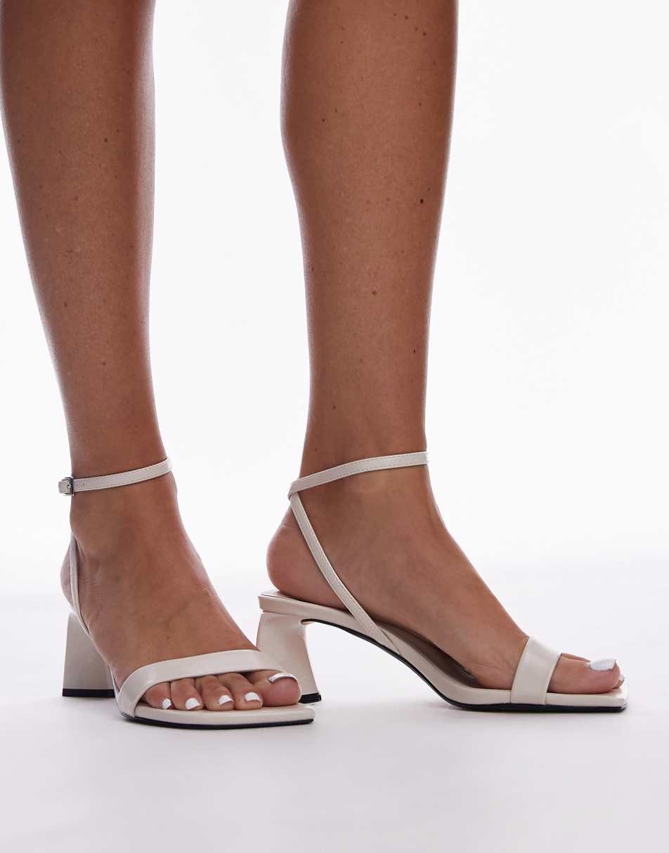 Topshop Ira strappy mid heel sandals in off white