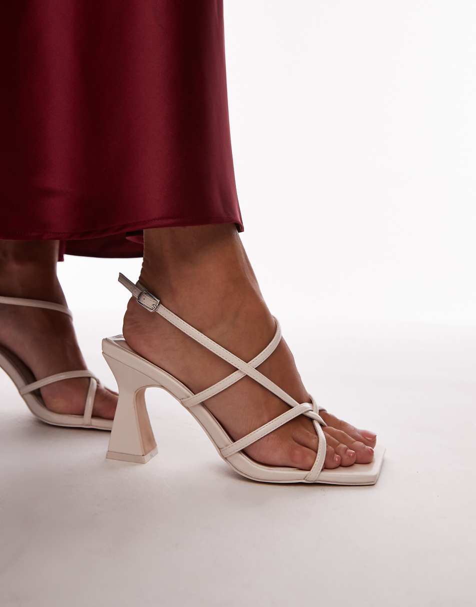 Topshop Wide Fit Gracy strappy block heel sandals in off white