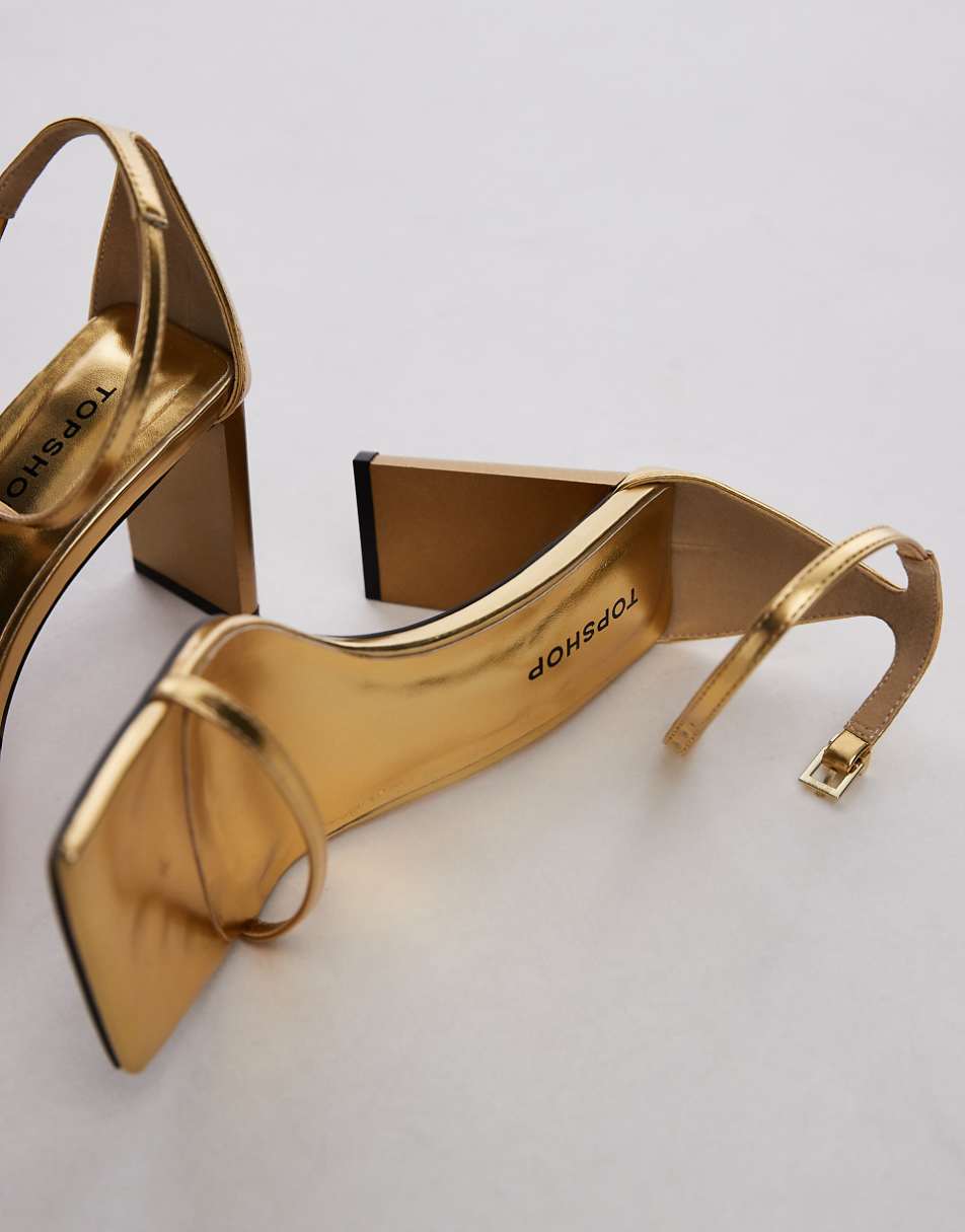 Topshop Gus 2 part barely there heeled sandals in gold