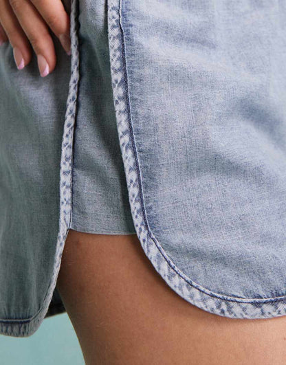 Miss Selfridge denim runner shorts in light blue wash