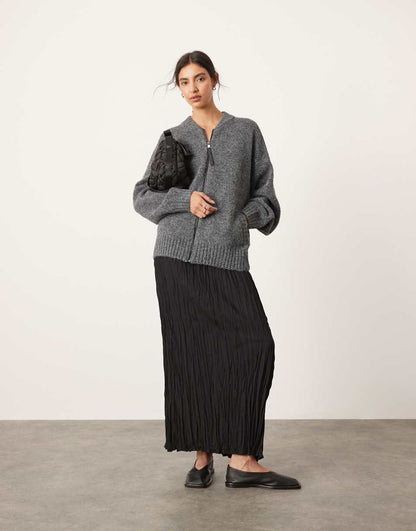 ASOS EDITION compact knit zip through sweater in charcoal gray