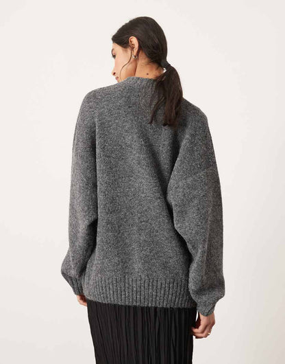 ASOS EDITION compact knit zip through sweater in charcoal gray