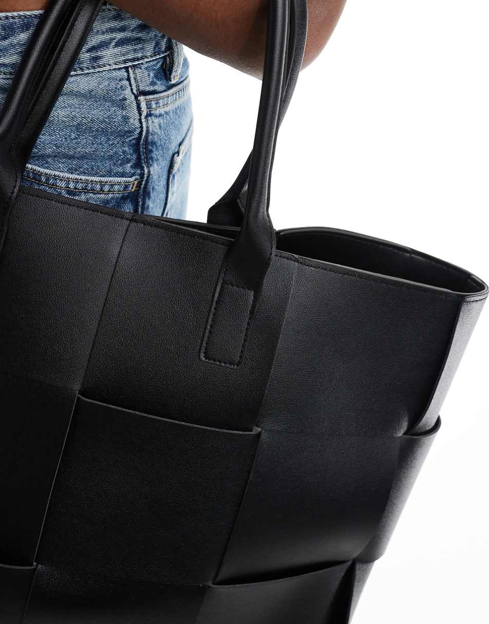 Glamorous large woven tote bag in black