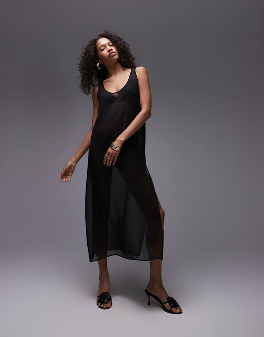 Topshop sheer throw on maxi dress in black