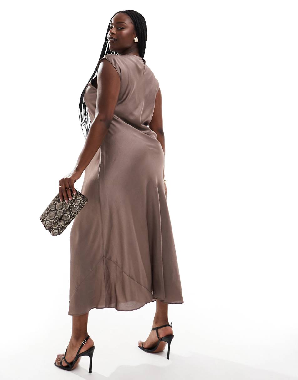 ASOS DESIGN Curve satin midi dress in mocha