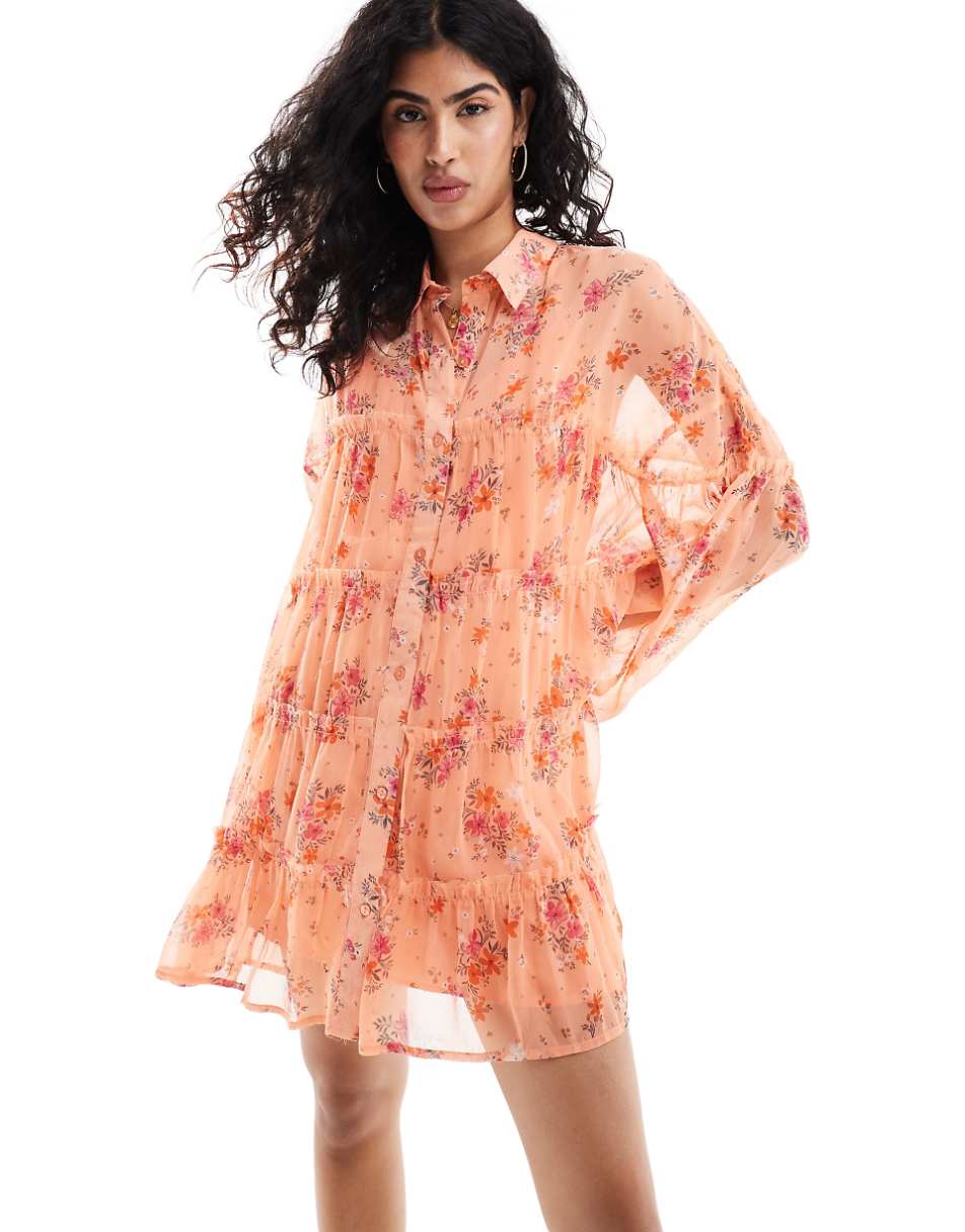 ASOS DESIGN chiffon smock mini shirt dress in floral print