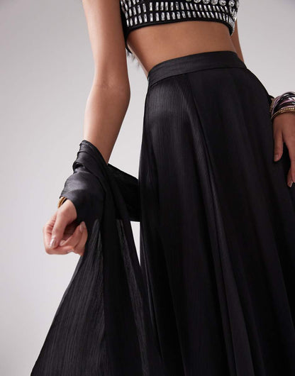 Kanya London Lehenga full flare frill skirt & dupatta in black - part of a set