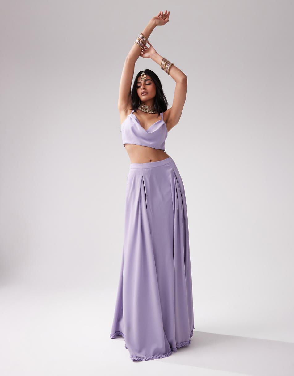 Kanya London Bridesmaid Lehenga chiffon full flare skirt in lilac gray - part of a set