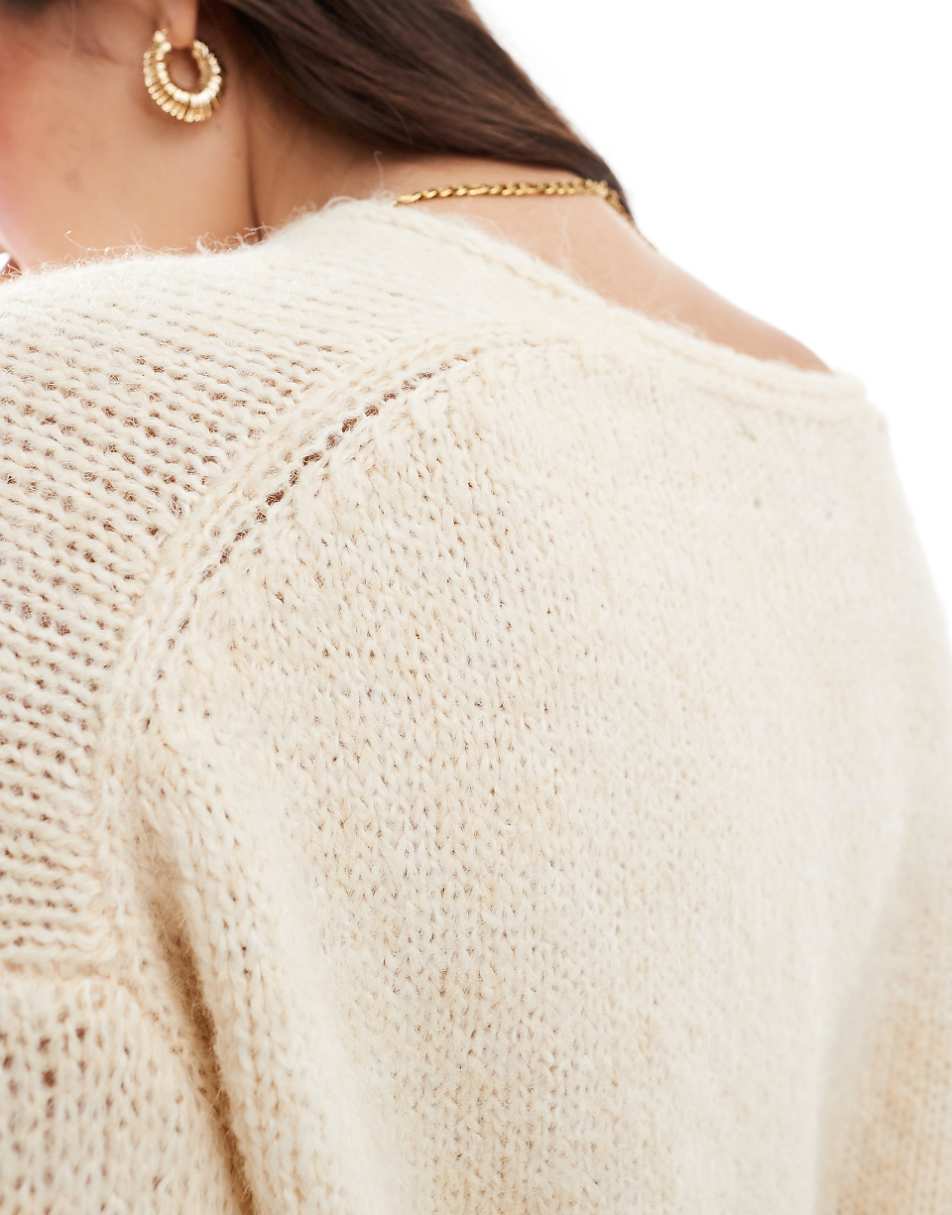 ASOS DESIGN loose knit v neck longline sweater in cream