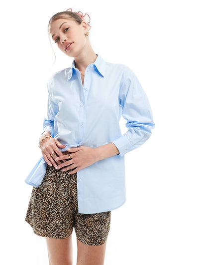 Miss Selfridge poplin oversized shirt in oxford blue