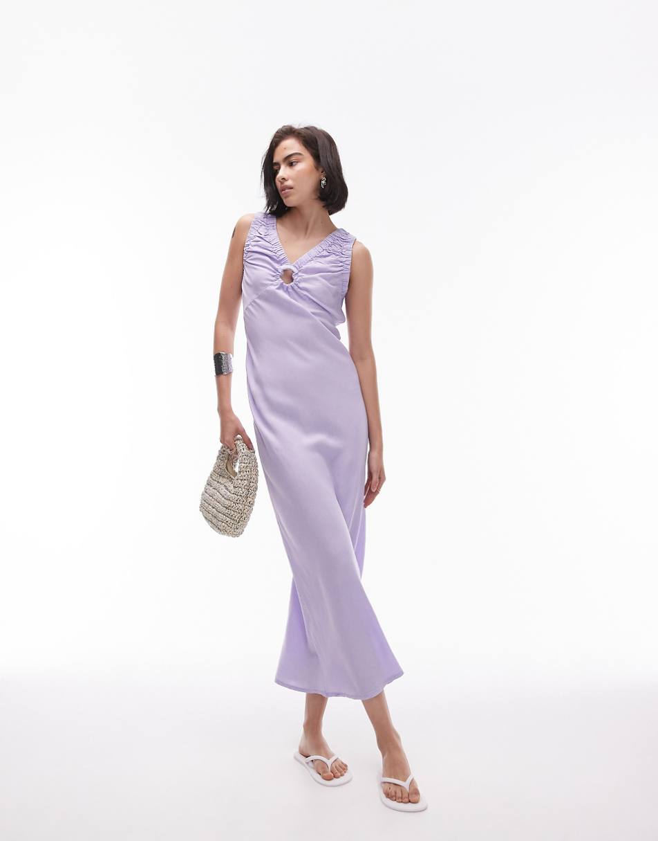 Topshop acid wash v neck key hole midi dress in lilac