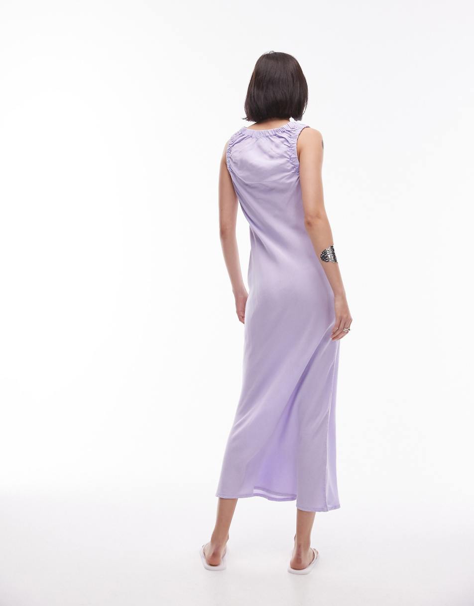 Topshop acid wash v neck key hole midi dress in lilac