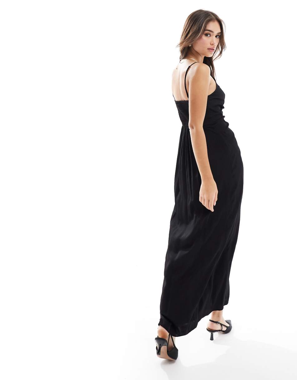 YAS cami maxi dress with ruched front in black