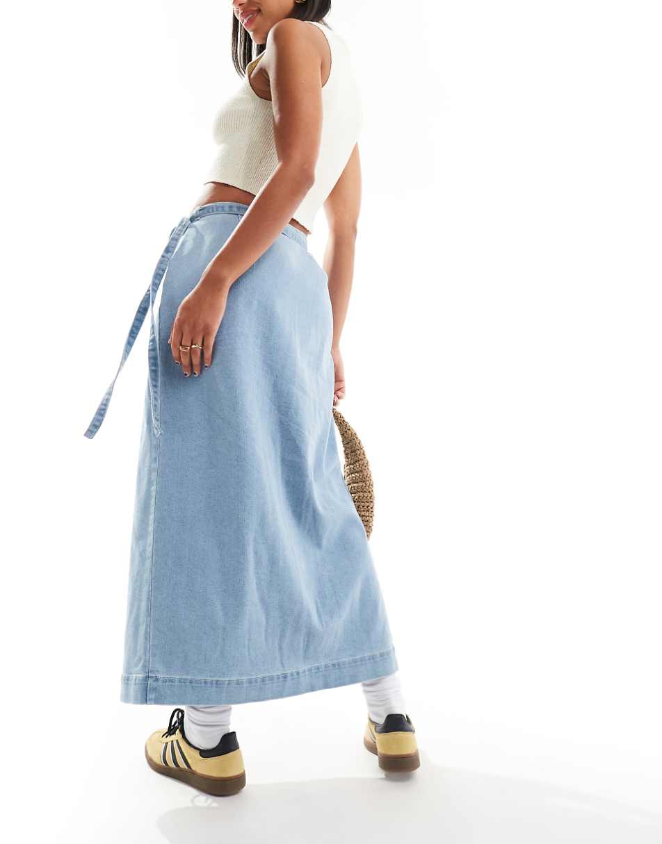 Vero Moda denim maxi wrap skirt in light blue